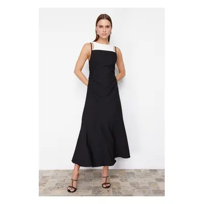 Trendyol Black A-Line T-Shirt Detailed Midi Woven Dress