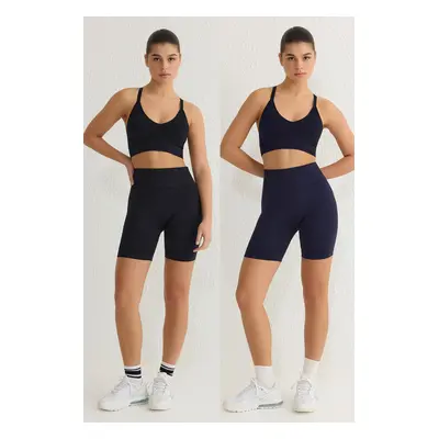 Trendyol Black-Navy Seamless Shorts Sports Tights