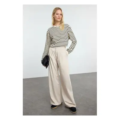 Trendyol Stone Pleated High Waist Wide Leg Trousers