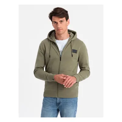 Ombre Unzipped men's sweatshirt with hood and patch - olive