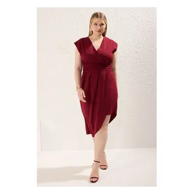 Trendyol Curve Maroon Weaving Pleated Waist Dress