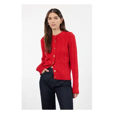 Trendyol Red Premium Yarn/Special Yarn Knit Detailed Jacket-Looking Knitwear Cardigan