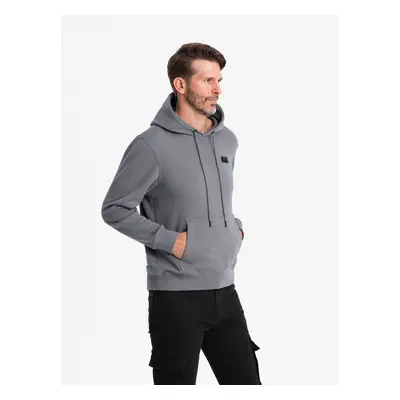 Ombre Men's kangaroo sweatshirt with hood and metal pin - grey