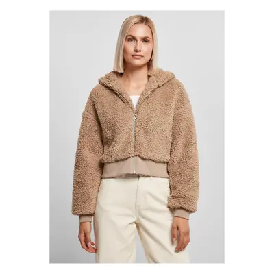 Women's short oversized jacket Sherpa softtaupe