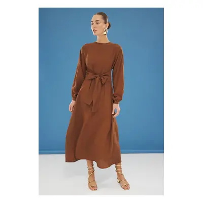 Trendyol Brown Front Tie Woven Unlined Dress