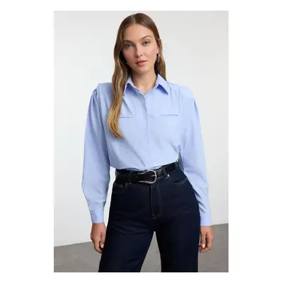 Trendyol Blue Padding Detailed Oversize Wide Fit Shirt