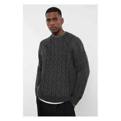 Trendyol Anthracite Unisex Crew Neck Hair Knitted Sweater