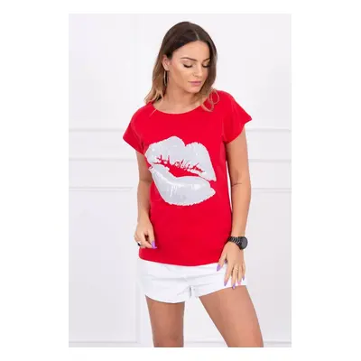 Blouse with red lip print