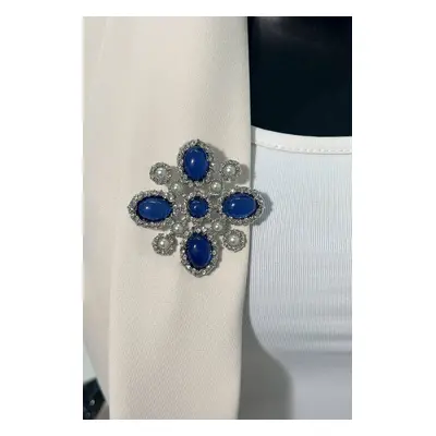 Floral brooch silver + cornflower