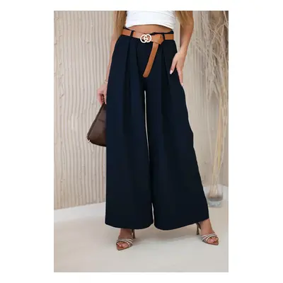 Kesi Włoski Wide-leg belted trousers navy blue