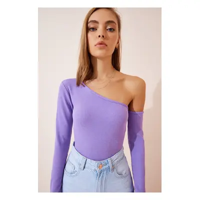 Happiness İstanbul Women's Lilac Off Shoulder Ribbed Knitted Blouse