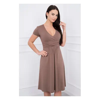 marka niezdefiniowana Dress cut under the bust, long sleeve, short sleeve cappuccino