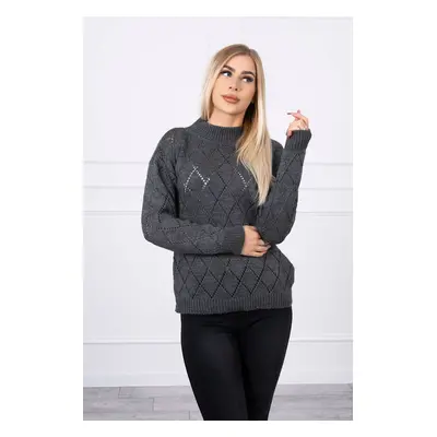 High-neckline sweater with graphite diamond pattern