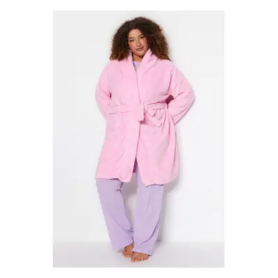 Trendyol Curve Pink Wellsoft/Plush Belted Short Dressing Gown