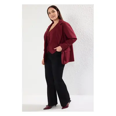 Trendyol Curve Burgundy Lined Oversize/Wide Cut Blazer Woven Plus Size Fabric Jacket