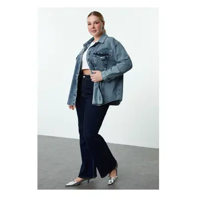 Trendyol Curve Blue Wide Fit Trock Plus Size Denim Jacket