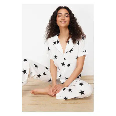 Trendyol White Star Patterned Viscose Woven Pajamas Set