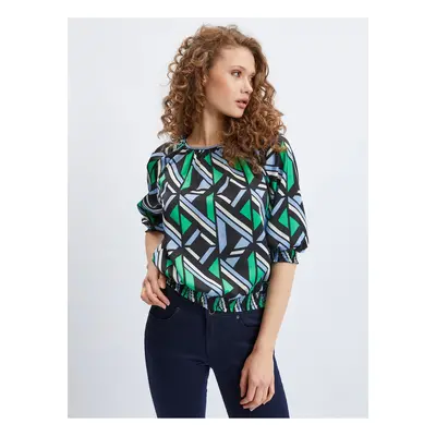 Orsay Black and Green Ladies Patterned Blouse - Women