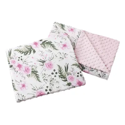 Medi Partners Quilt 55x75 + pillow 35x30 cotton + minky – Flowers + light pink minky