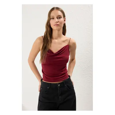 Trendyol Claret Red Fitted/Body Fitted Cowl Neck Flexible Knitted Blouse