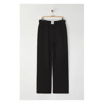 Trendyol Curve Black Wide Leg High Waist Label Detailed Knit Plus Size Sweatpants