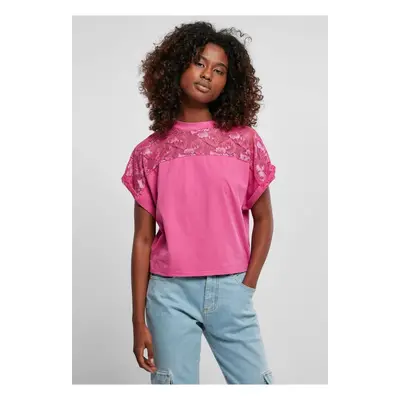 Women's short oversized lace T-shirt light purple color