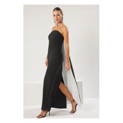 Trendyol Black-White Straight Straight Cut Woven Finike Maxi Evening Dress & Homecoming Dress