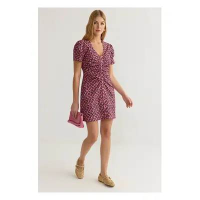 Trendyol Purple Retro Patterned Mini Woven Shirt Dress