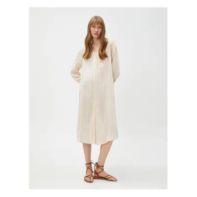 Koton Midi Shirt Dress V-Neck Linen Blended