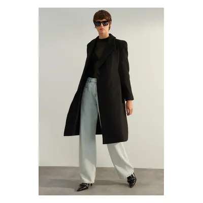 Trendyol Black Oversize széles szabású gyapjúkabát