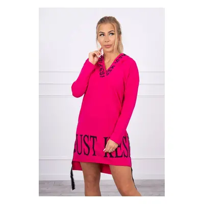 Hooded dress with fuchsia print