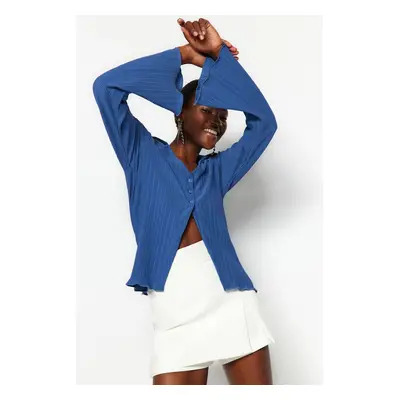 Trendyol Indigo Pleated and Buttoned Flare/Spanish Sleeve Knitted Shirt