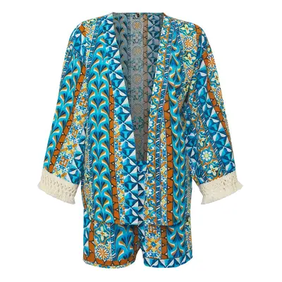 Trendyol Ethnic Patterned Tassel Kimono Shorts Set