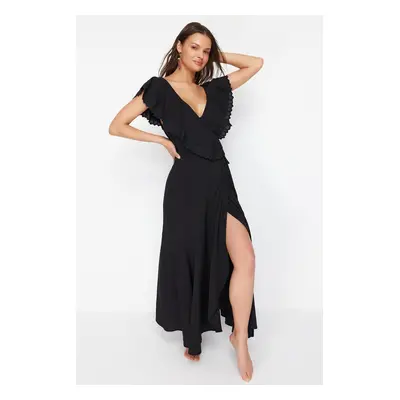 Trendyol Black Maxi Woven Tie Beach Dress