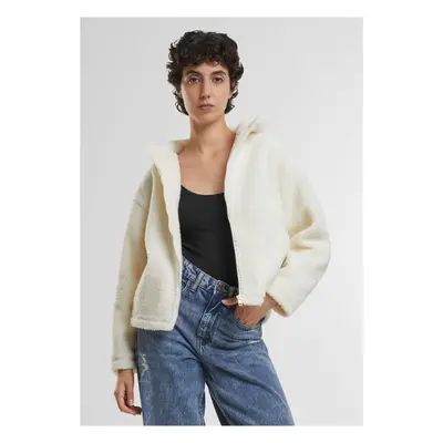 Women's short jacket with hood Sherpa cream