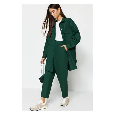 Trendyol Dark Green Pocket Detailed Snap Closure Shirt-Pants Woven Suit