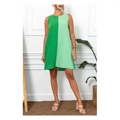 armonika Women's Light Green Block Sleeveless Dress