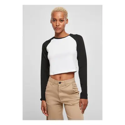 Women's Organic Cropped Retro Baseball Long Sleeve White/Black