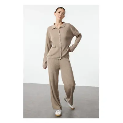 Trendyol Mink Shirt-Pants Knitwear Bottom-Top Set