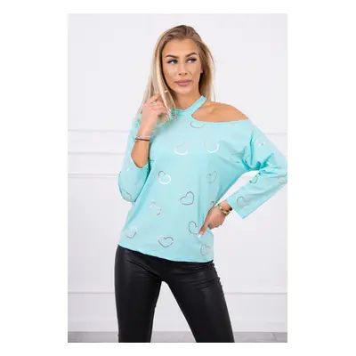 Blouse with heart mint print