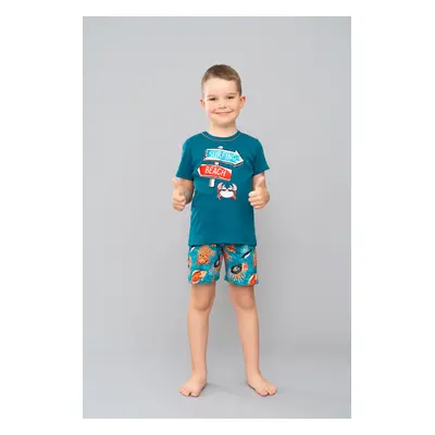 Boys' pyjamas Crab, short sleeves, shorts - teal/print