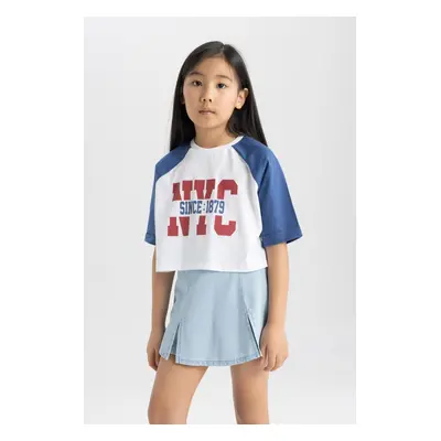 DEFACTO Girls' Crew Neck Printed Short Sleeve T-Shirt