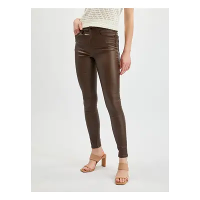 Orsay Dark Brown Women's Leatherette Skinny Fit Pants - Women