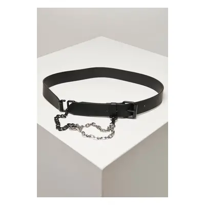 Imitation leather strap with metal chain black