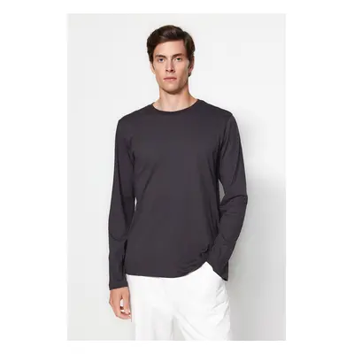 Trendyol Anthracite Basic Normál/Normál szabású Crew Neck hosszú ujjú 100% pamut póló