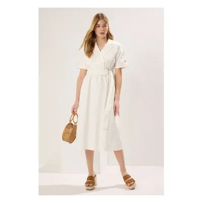 Trendyol Ecru Plain A Cut Midi Woven Dress