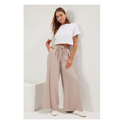 Trendyol Stone Wide Leg Waist Elastic Woven Trousers