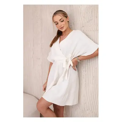 Włoski Muslin dress with waist light beige