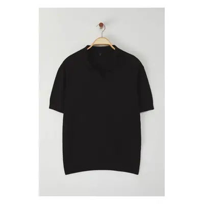 Trendyol Black Regular Polo Collar Plain Knitwear Polo Collar T-shirt