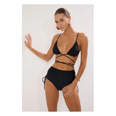 Trendyol Black High Waist Tie Bikini Bottom